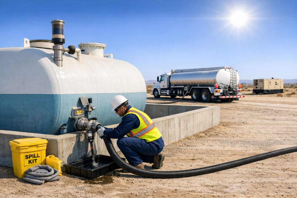 FRP diesel storage tank in Saudi Arabia with bund wall and venting