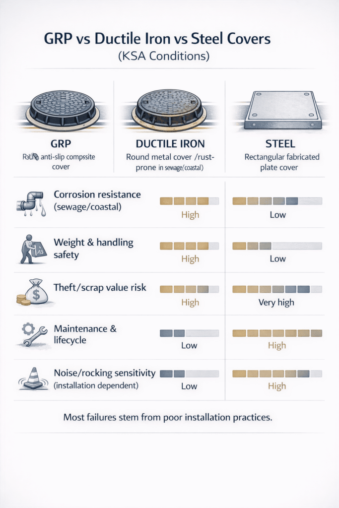 Material comparison for manhole covers in KSA