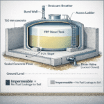 Bund wall diesel tank secondary containment with concrete bund and spill protection